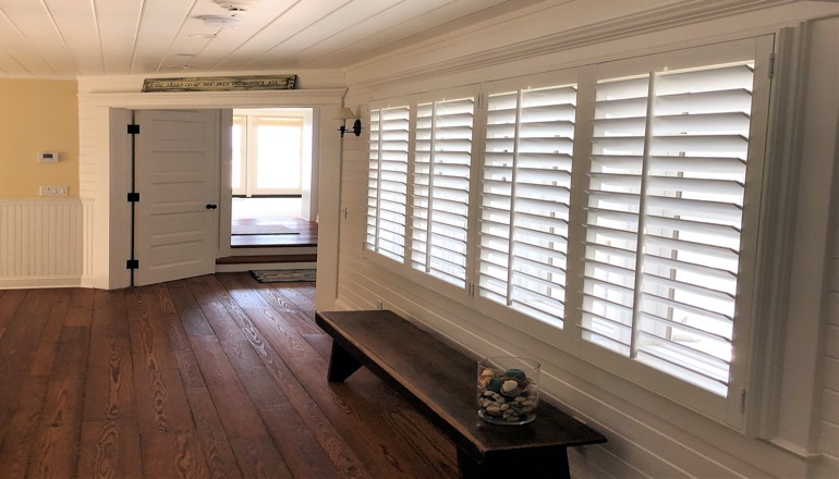 Faux wood plantation shutters in Cleveland